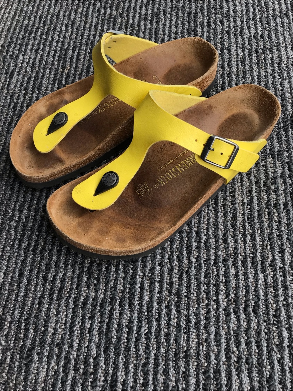Birkenstock Yellow Gizeh Sandals with Black Buckles